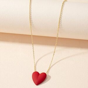 Gold Plated Red Heart Pendant Necklace